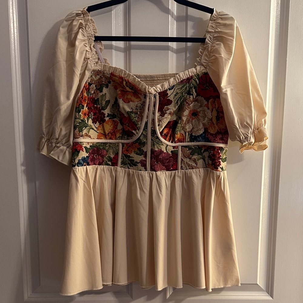 SHEIN Cream Floral Embroidered Blouse 1XL